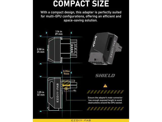 Alt view image 3 of 6 - Aomoproing PCIe 5.0 Adapter - 600W 12+4pin,16pin 12VHPWR GPU Power Connector,12V-2x6 GPU Adapter,90 Degree Right Angle - Compatible with RTX 3090Ti, 4070Ti, 4080, 4090 GPU -STD Type, Black, 1 Pack