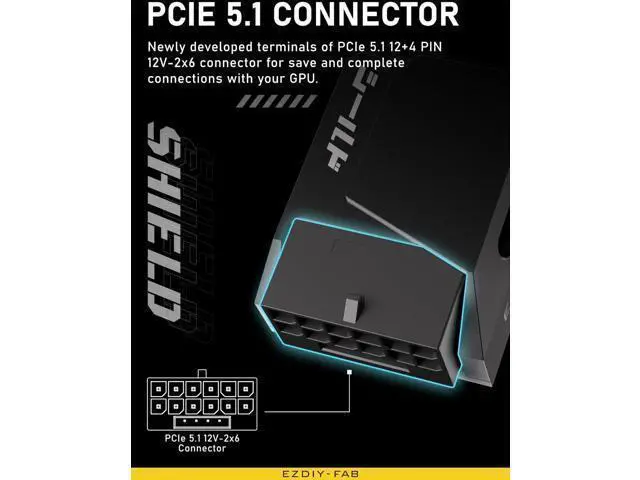 Alt view image 6 of 6 - Aomoproing PCIe 5.0 Adapter - 600W 12+4pin,16pin 12VHPWR GPU Power Connector,12V-2x6 GPU Adapter,90 Degree Right Angle - Compatible with RTX 3090Ti, 4070Ti, 4080, 4090 GPU -STD Type, Black, 1 Pack
