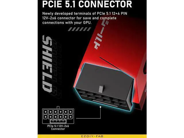 Alt view image 4 of 7 - Aomoproing PCIe 5.0 Adapter - 600W 12+4pin,16pin 12VHPWR GPU Power Connector,12V-2x6 GPU Adapter,90 Degree Right Angle - Compatible with RTX 3090Ti, 4070Ti, 4080, 4090 GPU - STD Type, Red, 1 Pack