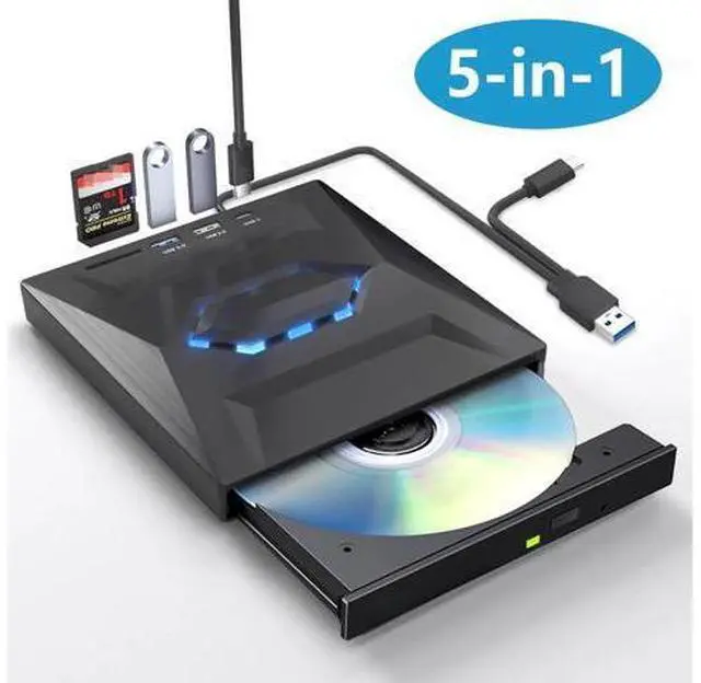 Main image of External CD DVD Drive, USB C USB 3.0 Portable CD/DVD +/-RW Drive/DVD Player with SD Card Reader USB 3.0 USB C Hub CD ROM Burner Compatible with Laptop Desktop PC Windows Linux MacOS (Black)