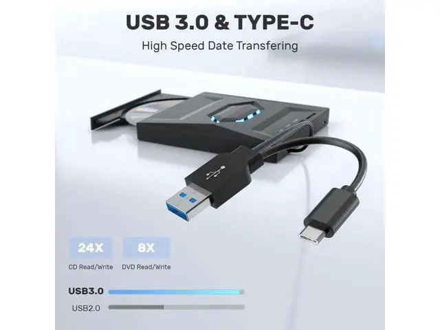 Alt view image 5 of 7 - External CD DVD Drive, USB C USB 3.0 Portable CD/DVD +/-RW Drive/DVD Player with SD Card Reader USB 3.0 USB C Hub CD ROM Burner Compatible with Laptop Desktop PC Windows Linux MacOS (Black)