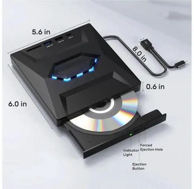 Alt view image 4 of 7 - External CD DVD Drive, USB C USB 3.0 Portable CD/DVD +/-RW Drive/DVD Player with SD Card Reader USB 3.0 USB C Hub CD ROM Burner Compatible with Laptop Desktop PC Windows Linux MacOS (Black)