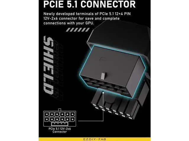 Alt view image 5 of 7 - PCIe 5.0 Adapter - 600W 12+4pin, 16pin 12VHPWR GPU Power Connector, 12V-2x6 GPU Adapter,180 Degree Right Angle - Compatible with RTX 3090Ti, 4070Ti, 4080, 4090 GPU - RVS Type, Black, 1 Pack