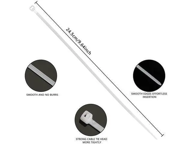 Alt view image 2 of 7 - Aomoproing 250pcs Zip Ties Plastic Cable Zip Ties Self-Locking Nylon Wire Ties Heavy Duty Ultra Strong Zip Straps (10 Inch, White)