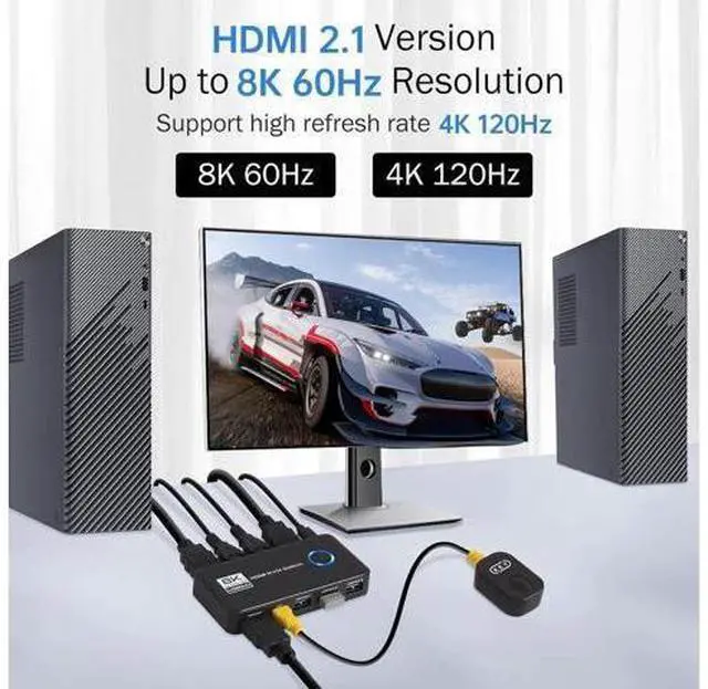 Alt view image 3 of 7 - 2 Port HDMI KVM Switch, 8K@60Hz 4K@120Hz HDMI USB 3.0 KVM Switch for 2 Computer Share 1 HD Monitor and 3 USB 3.0 Devices, Included Wired Remote, 2 HD-MI 2.1 Cables and 2 USB 3.0 Cables