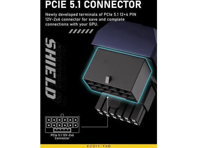 Alt view image 3 of 7 - Aomoproing PCIe 5.0 GPU Power Adapter - 600W 12+4pin, 16pin 12VHPWR Connector, 12V-2x6 GPU Adapter, 180 Degree Right Angle - Compatible with RTX 3090Ti, 4070Ti, 4080, 4090 - RVS Type, Purple, 1 Pack