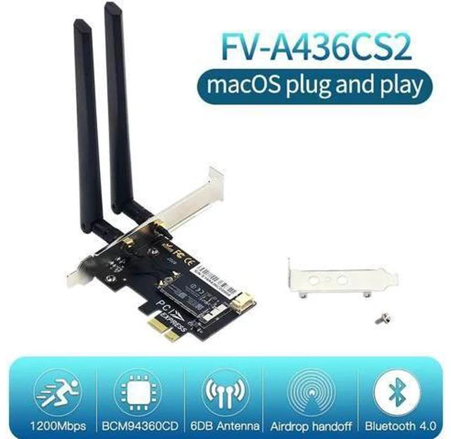 Alt view image 5 of 14 - Dual Band BCM94360CS2 1200Mbps 802.11ac WiFi Bluetooth 4.0 AC1200 PCIE Wireless Adapter MacOS Hackintosh Dekstop PC