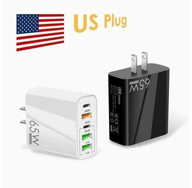 Alt view image 2 of 2 - 65W multi-port dual PD charger 3USB Fast charge for iPhone 15/12 Apple 13/14 Black