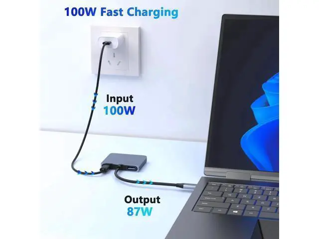 Alt view image 2 of 7 - USB C to DisplayPort and HDMI Adapter 4-in-1 with 100W PD & USB 3.0 Support Splitter Extended Display for Type C Devices, MacOS Only Mirrors Same Screen(SST), Windows Extend Two Different Screen