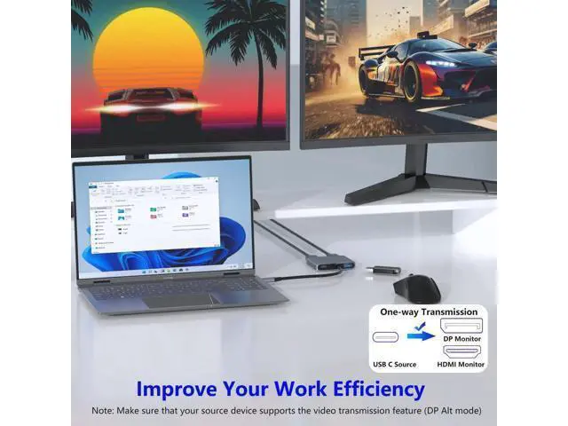 Alt view image 6 of 7 - USB C to DisplayPort and HDMI Adapter 4-in-1 with 100W PD & USB 3.0 Support Splitter Extended Display for Type C Devices, MacOS Only Mirrors Same Screen(SST), Windows Extend Two Different Screen