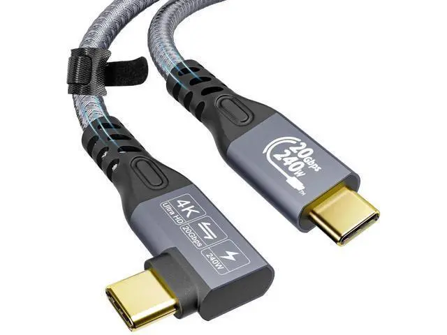 Alt view image 6 of 7 - AomoproingUSB C 3.2 Gen2 20Gbps Cable, 2PCS 90Degree Type C 4K@60Hz UHD Video 5A/240W PD3.1 Fast Charge Cord with E-Marker Compatible with Thunderbolt 3/4 for 15Pro MacBook (2PCS 90Degree 20G 240W 1M)