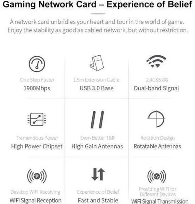 Alt view image 3 of 7 - 1900Mbps Dual Band 2.4G 5GHz USB WiFi Adapter 2dbi Antenna Monitor Mode 802.11ac Wireless Network Card For Windows Kali Linux