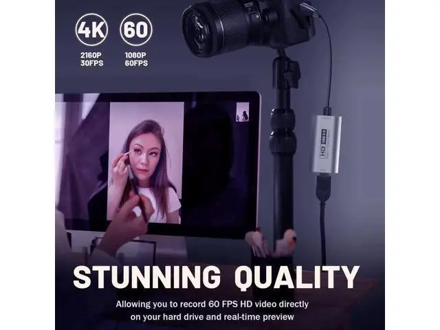Alt view image 2 of 7 - Video Capture Card, USB3.0 HDMI to USB-C Capture Device, Stream & Record at 2K@30FPS 1080P@60FPS, Compatible with iPad Mac OS Windows, Quest 3, OBS, Zoom, PS5/4, Switch, Xbox (Gray)