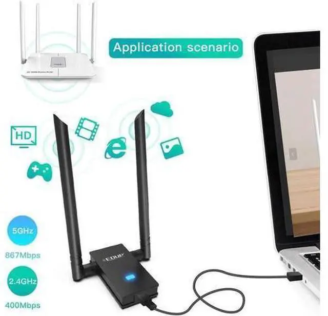 Alt view image 3 of 7 - Dual Band 2.4GHz 5GHz 802.11AC 1200Mbps IEEE 802.11 a/b/n/g/ac Wireless Wifi USB Adapter Network Card with Antennas + Cable