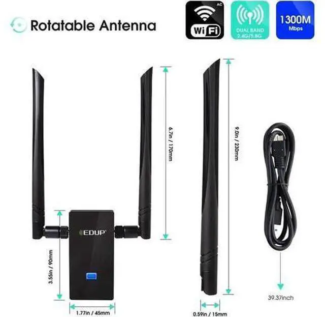 Alt view image 7 of 7 - Dual Band 2.4GHz 5GHz 802.11AC 1200Mbps IEEE 802.11 a/b/n/g/ac Wireless Wifi USB Adapter Network Card with Antennas + Cable