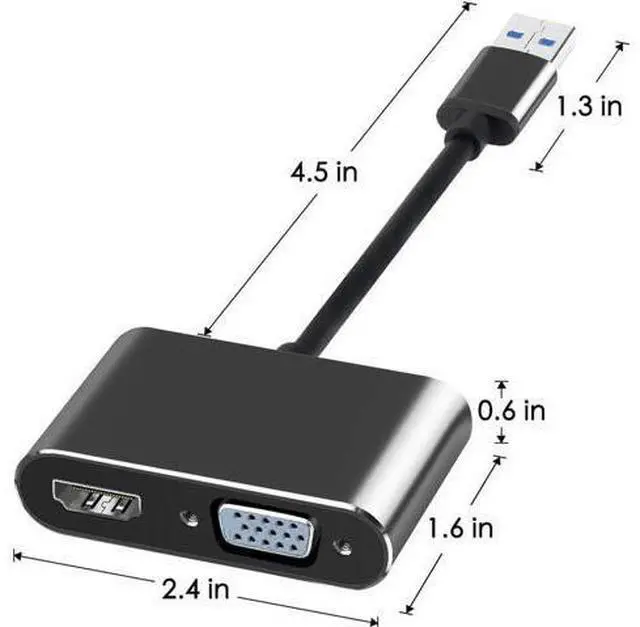 Alt view image 2 of 7 - USB 3.0 to HDMI VGA Adapter Gold-Plated Dual Output USB to VGA HDMI HD 1080P Converter Cable for Windows 7 / 8 / 10 Computers Black