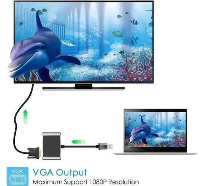 Alt view image 6 of 7 - USB 3.0 to HDMI VGA Adapter Gold-Plated Dual Output USB to VGA HDMI HD 1080P Converter Cable for Windows 7 / 8 / 10 Computers Black
