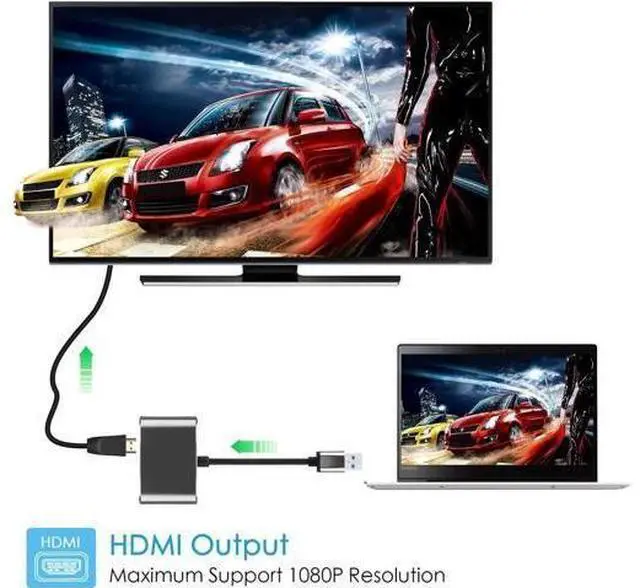 Alt view image 4 of 7 - USB 3.0 to HDMI VGA Adapter Gold-Plated Dual Output USB to VGA HDMI HD 1080P Converter Cable for Windows 7 / 8 / 10 Computers Black