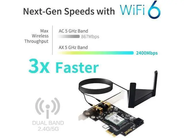 Alt view image 3 of 7 - Dual Band 3000Mbps Wifi 6 PCIe Wireless Adapter Intel AX200 Bluetooth 5.0 Card 2.4G/5Ghz 802.11ac/ax For Desktop PC Network
