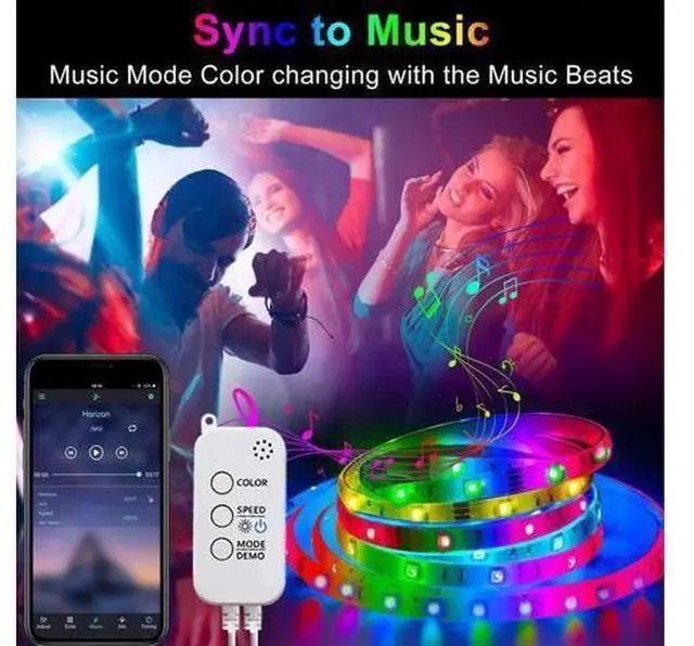 Alt view image 6 of 7 - 50ft/15M LED Strip Lights, HRDJ RGB LED Light Strip Music Sync RGB LED Strip,5050 SMD Color Changing LED Strip Light Bluetooth Controller + 24 Key Remote LED Lights for Bedroom Home Party