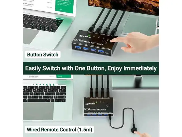 Alt view image 6 of 7 - USB 3.0 Switch 4 Computers, 4 Port USB Switch Selector for 4 Computer Share 4 USB Devices, Keyboard Mouse Switch, 4 in 4 Out USB 3.0 Switcher with Wired Remote and 4 Standard USB-B Cables