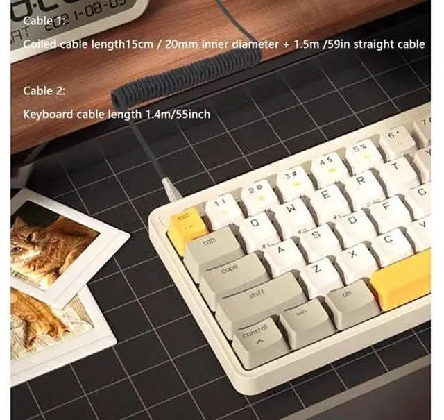 Alt view image 5 of 14 - Aomoproing Coiled Keyboard Cable for Gaming Keyboard, Coiled Aviator Keyboard Cables Type-C to USB A Cable with Detachable Aviator Connector, Double-Sleeved Mechanical Keyboard Wire (Black)