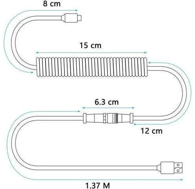 Alt view image 4 of 14 - Aomoproing Coiled Keyboard Cable for Gaming Keyboard, Coiled Aviator Keyboard Cables Type-C to USB A Cable with Detachable Aviator Connector, Double-Sleeved Mechanical Keyboard Wire (Black)
