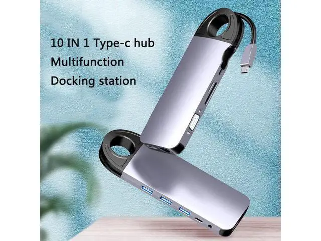 Alt view image 6 of 7 - 10 in 1 USB HUB USB-C To HDMI/VGA/RJ45 Adapter Type-c USB 3.0 Hub PC Mobile Phone Docking Station