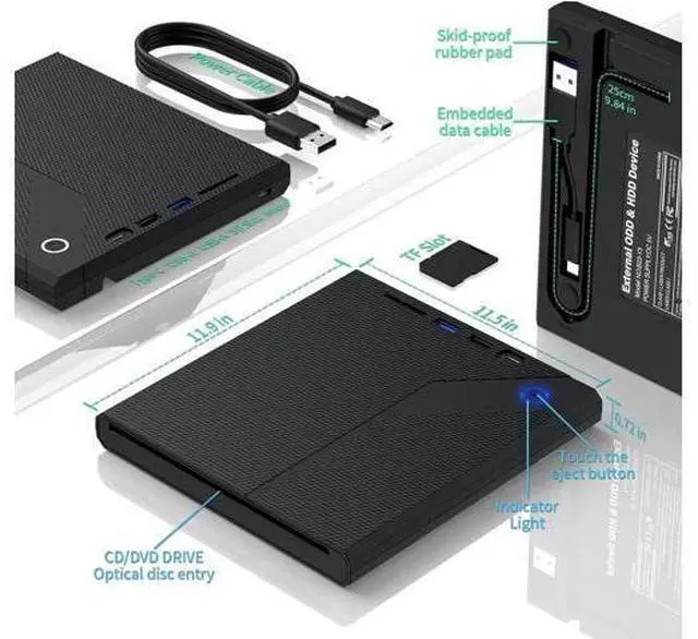 Main image of 5 in 1 External CD/DVD Drive for Laptop, Slot in CD ROM Burner Drive, USB 3.0 Type C DVD Player Mute Portable CD/DVD Burner Writer External Disk Optical Drive Compatible with Windows, Linux, MacOS
