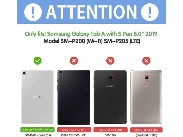 Alt view image 2 of 7 - Galaxy Tab A 8.0" 2019 Case with S Pen Version Model SM-P200 / SM-P205 Slim Light Cover Stand Hard Shell Folio Case for Galaxy Tab A 8.0 inch 2019