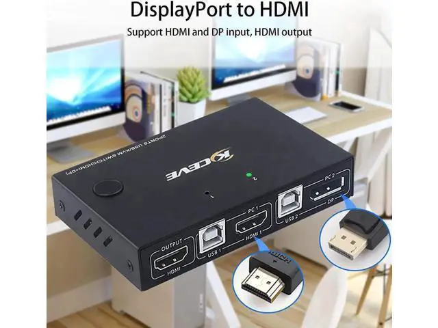 Alt view image 6 of 7 - Displayport HDMI KVM Switch, DP+HDMI 2 Port KVM Switch, HDMI and Displayport USB Switch for 2 Computers Share One Set Keyboard Mouse Printer and One Monitor, 4K @30Hz with DP to HDMI Function