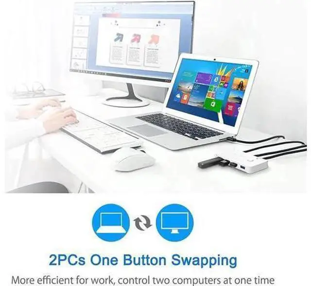 Alt view image 5 of 12 - USB 3.0 KVM Switch Selector 2 in 4 Out, 4 Port 2 Computers Peripheral Switcher Adapter Hub for PC Printer Scanner Mouse Keyboard with One Button Switch Compatible with Windows/Mac/Linux System