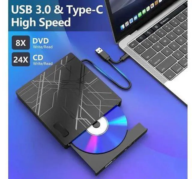 Alt view image 4 of 7 - 7 in 1 External CD/DVD Drive for Laptop, USB 3.0 Ultra Slim Portable CD Burner with 4 USB Ports and 2 TF/SD Card Slots, External CD DVD Drive Compatible with Mac, PC, Windows 11/10/8/7, Linux