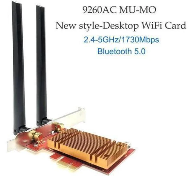 Main image of Desktop Computer Wireless-AC Adapter 9260 9260ac Dual Band 1730Mbps MU-MIMO for Windows 10 WiFi Bluetooth 5.0 PCI-E 1X Card