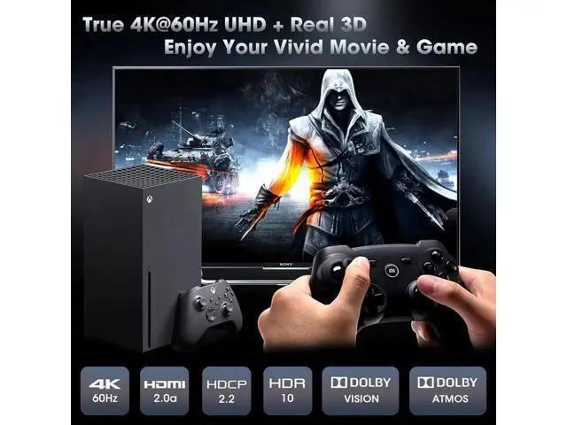 Alt view image 4 of 7 - 4K @60Hz HDMI Switch 5 Port Premium 5 in 1 Out 4K HDMI Switcher with IR Remote Support Auto-Switch, HDMI 2.0,HDCP 2.2,UHD,HDR,Full HD,3D,1080P (Upgraded Version)
