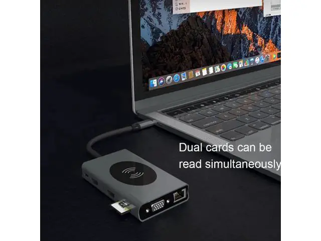 Alt view image 3 of 7 - 15 in 1 USB HUB Multi Function USB Type-C Adapter Docking Station With Wireless Charging HDMI USB Ports USB-C Dock Compatible