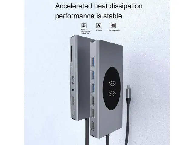 Alt view image 7 of 7 - 15 in 1 USB HUB Multi Function USB Type-C Adapter Docking Station With Wireless Charging HDMI USB Ports USB-C Dock Compatible