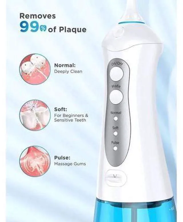 Alt view image 3 of 7 - Water Flosser Cordless Teeth Cleaner with 3 Modes 4 Jets, Portable Dental Oral Irrigator, IPX7 Waterproof and USB Rechargeable with 300ML Water Tank for Travel Home Braces and Bridges Care