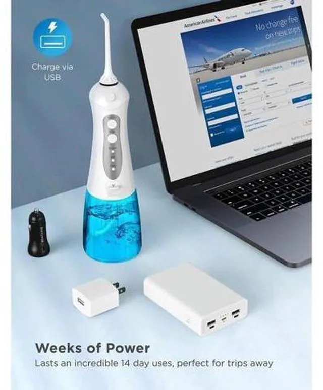 Alt view image 6 of 7 - Water Flosser Cordless Teeth Cleaner with 3 Modes 4 Jets, Portable Dental Oral Irrigator, IPX7 Waterproof and USB Rechargeable with 300ML Water Tank for Travel Home Braces and Bridges Care