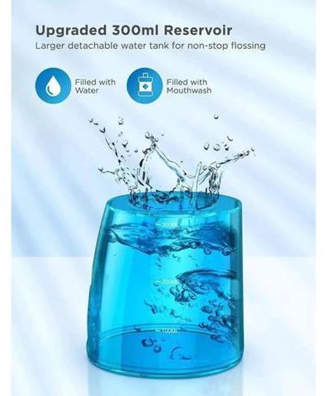 Alt view image 5 of 7 - Water Flosser Cordless Teeth Cleaner with 3 Modes 4 Jets, Portable Dental Oral Irrigator, IPX7 Waterproof and USB Rechargeable with 300ML Water Tank for Travel Home Braces and Bridges Care