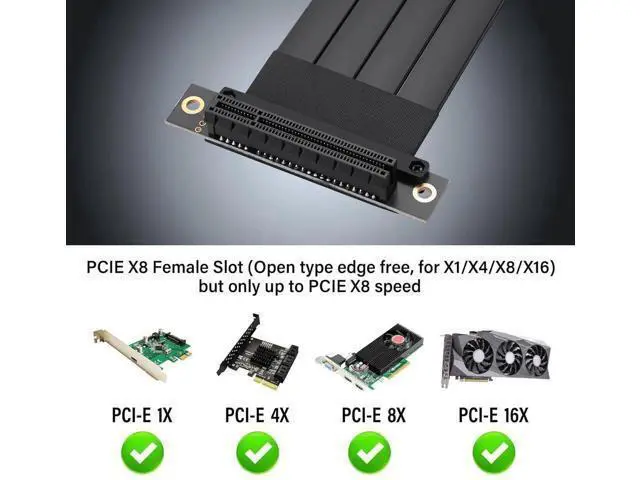 Alt view image 4 of 7 - Aomoproing PCIe 3.0 X8 Extension Cable PCI-E 8X Male to Female Riser Cable 25CM (90 Degree Female)