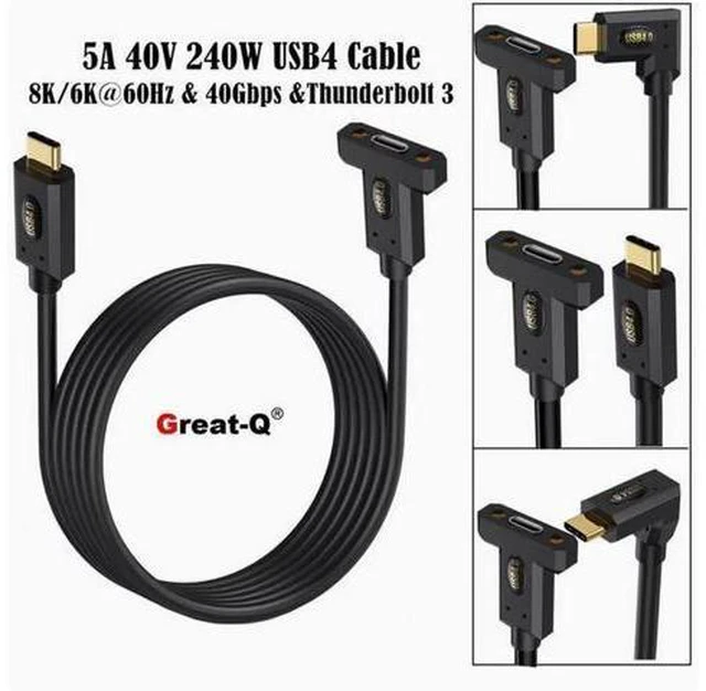 Alt view image 2 of 2 - USB4 :Type-C female to Type-C female ear screws fixed panel extension cable 8K60HZ Lightning Multi-function 240W