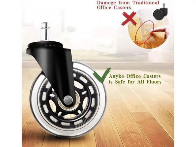 Alt view image 2 of 7 - 3 Inch Office Chair Wheels Set of 5 Premium Rubber Chair Casters (Remedy by Tape if Stem Size Not Fit) Heavy Duty & Silent No More Chair Mat for Hardwood Floors Wheels for IKEA Chairs