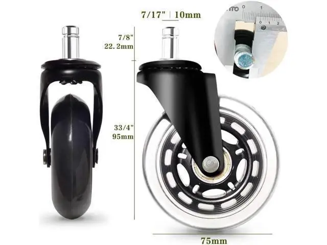 Alt view image 7 of 7 - 3 Inch Office Chair Wheels Set of 5 Premium Rubber Chair Casters (Remedy by Tape if Stem Size Not Fit) Heavy Duty & Silent No More Chair Mat for Hardwood Floors Wheels for IKEA Chairs
