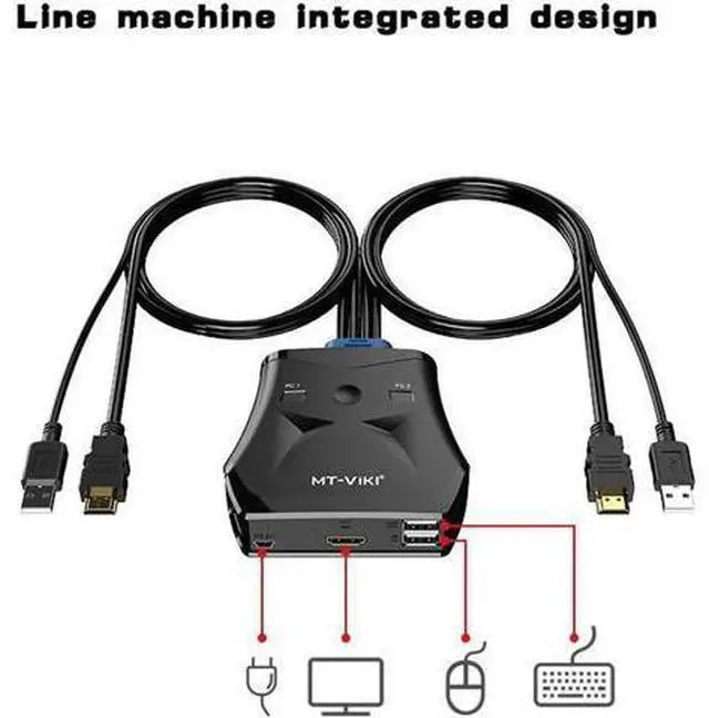 Alt view image 2 of 7 - 2 Port HDMI USB KVM Switch Manual Push Button with Wired Remote Control Key and Original Cable MT-201HL