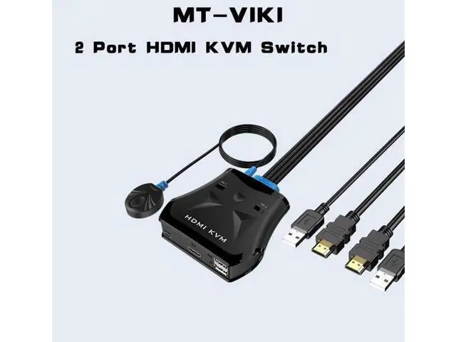 Alt view image 4 of 7 - 2 Port HDMI USB KVM Switch Manual Push Button with Wired Remote Control Key and Original Cable MT-201HL