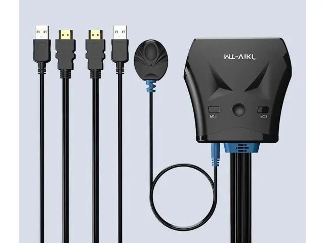 Alt view image 3 of 7 - 2 Port HDMI USB KVM Switch Manual Push Button with Wired Remote Control Key and Original Cable MT-201HL