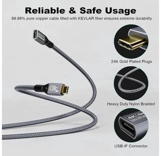 Alt view image 6 of 14 - Aomoproing 20Gbps USB C 3.2 Extension Cable, 10FT USBC 3.2 Gen2 Type-c Male to Female Extender Cable Ultra HD 4K@60Hz 240W Charging 20Gbps Data Transfer Compatible with External SSD eGPU