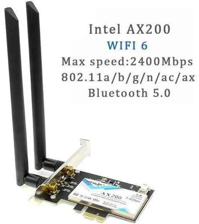 Main image of Wireless-AC AX200 802.11ac/ax 2400Mbps Desktop PCI-E 1X 16X wifi network card for Intel AX200NGW wifi 6 Bluetooth 5.0 Mu-mimo