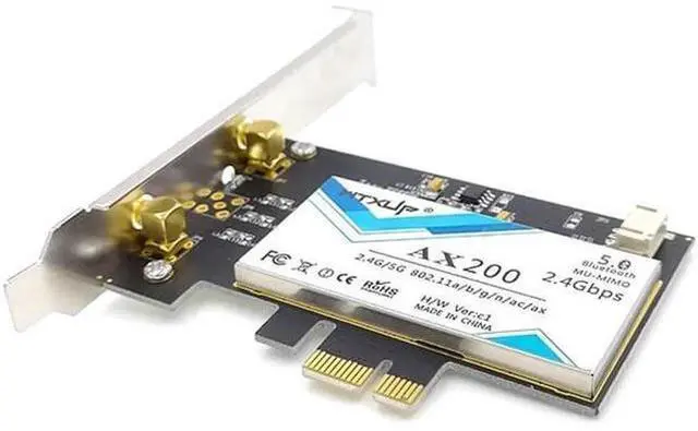 Alt view image 3 of 12 - Wireless-AC AX200 802.11ac/ax 2400Mbps Desktop PCI-E 1X 16X wifi network card for Intel AX200NGW wifi 6 Bluetooth 5.0 Mu-mimo